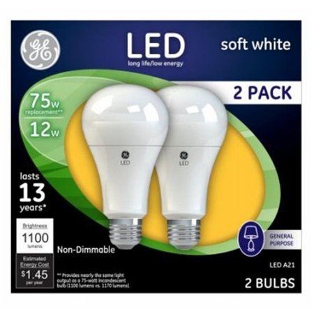 CURRENT G E Lighting 224148 12 watt A21 Bulb - Soft White - Pack of 2 224148